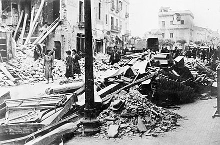 The destruction wrought on Granollers after a raid by German aircraft on 31 May 1938 during the Spanish Civil War.