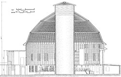 A to-scale cutaway of one of the U of I barns, note the center silo. To scale cutaway U of I round barn.jpg