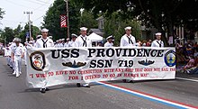 USS Providence sailors march in the 2007 Bristol Fourth of July Parade US Navy 070704-N-5225S-001 Sailors from fast-attack submarine USS Providence (SSN 719) march in the Fourth of July parade.jpg