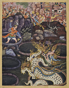 Umar Defeats a Dragon, from the Akbar Hamzanama manuscript Umar Defeats a Dragon - Daswanth.jpg
