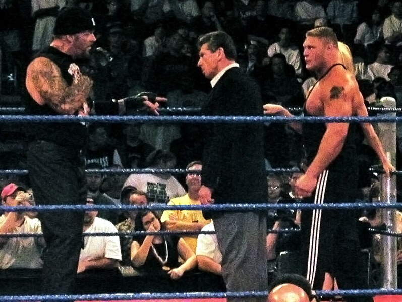 File:Undertaker, Vince McMahon, Brock Lesnar, & Sable in a WWE ring.JPG