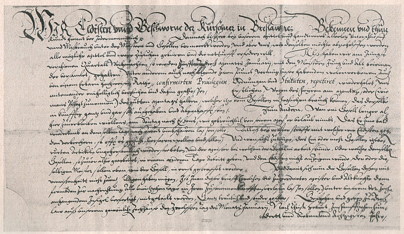 File:Urkunde der Kürschnerzunft, Breslau 1587.jpg