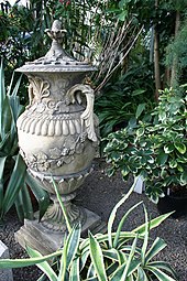 A classical urn at Palm House, the Belfast Botanic Gardens, Northern Ireland, as garden ornament Urn, Palm House.JPG