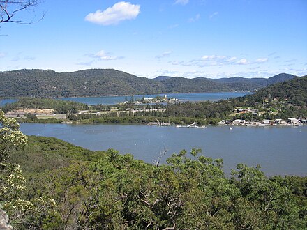 The village of Mooney Mooney and Peat Island, as viewed from the top of Spectacle Island in the Hawkesbury River View over Mooney Mooney and Peat Island from Spectacle Island in the Hawkesbury River.JPG