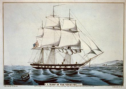 A colored lithograph of the USS Vincennes