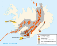 Mapa del sistema volcánico de Islandia.