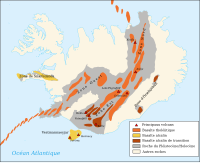 Mapa del sistema volcánico de Islandia.