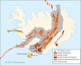 Mapa de los sistemas volcánicos de Islandia