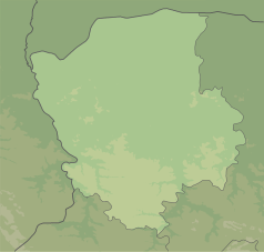 Mapa konturowa obwodu wołyńskiego, u góry po lewej znajduje się owalna plamka nieco zaostrzona i wystająca na lewo w swoim dolnym rogu z opisem „Jezioro Krymno”