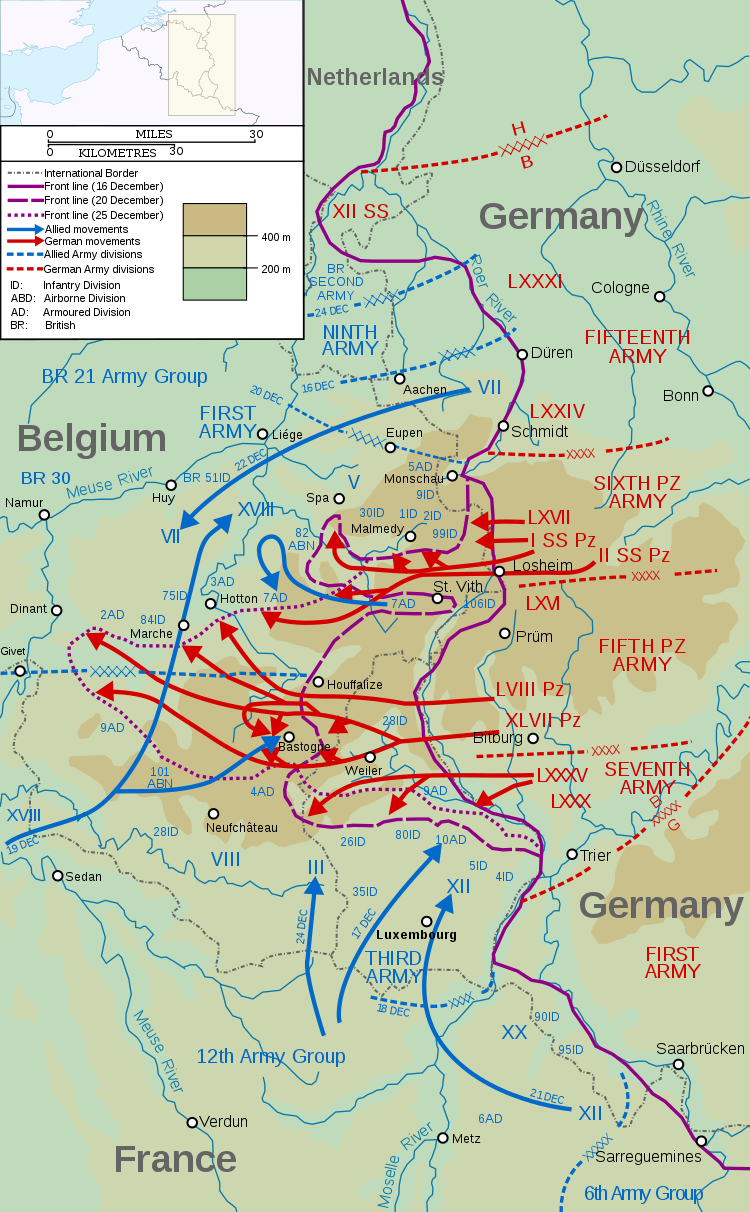Map of the opening of the salient, the start of the Battle of the Bulge