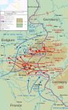 Map of troop movements during the battle of the Bulge. Bastogne is near the middle.