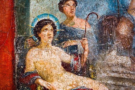 Image 1 - File:Wall painting - Dionysos with Helios and Aphrodite - Pompeii (VII 2 16) - Napoli MAN 9449 - 02.jpg: Helios on a fourth-style fresco from Pompeii from the period 45-79 AD.