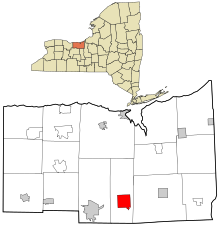 Wayne County New York innarbeidet og ikke-innlemmede områder Lyons (landsby) highlighted.svg