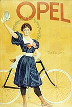 Annonseplakat, Opel, Die Siegerin, 1898, litografi