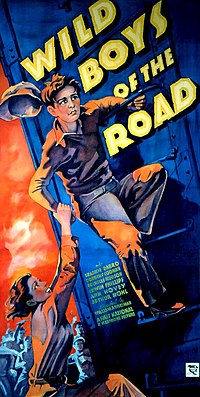 Afiche del estreno en cines de Wild Boys of the Road (1933), dirigida por W. Wellman