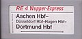 Zuglaufschild des Wupper-Express