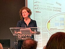 Zoe Strimpel giving a talk on the history of marriage at the National Theatre, London, June 2019.jpg