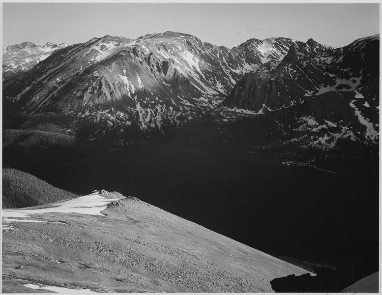 File:"In Rocky Mountain National Park," Colorado, panorama of barren mountains and shadowed valley., 1933 - 1942 - NARA - 519964.tif