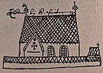 Älvkarleby kyrka tecknad av Johannes Haquini Rhezelius 1635–1638