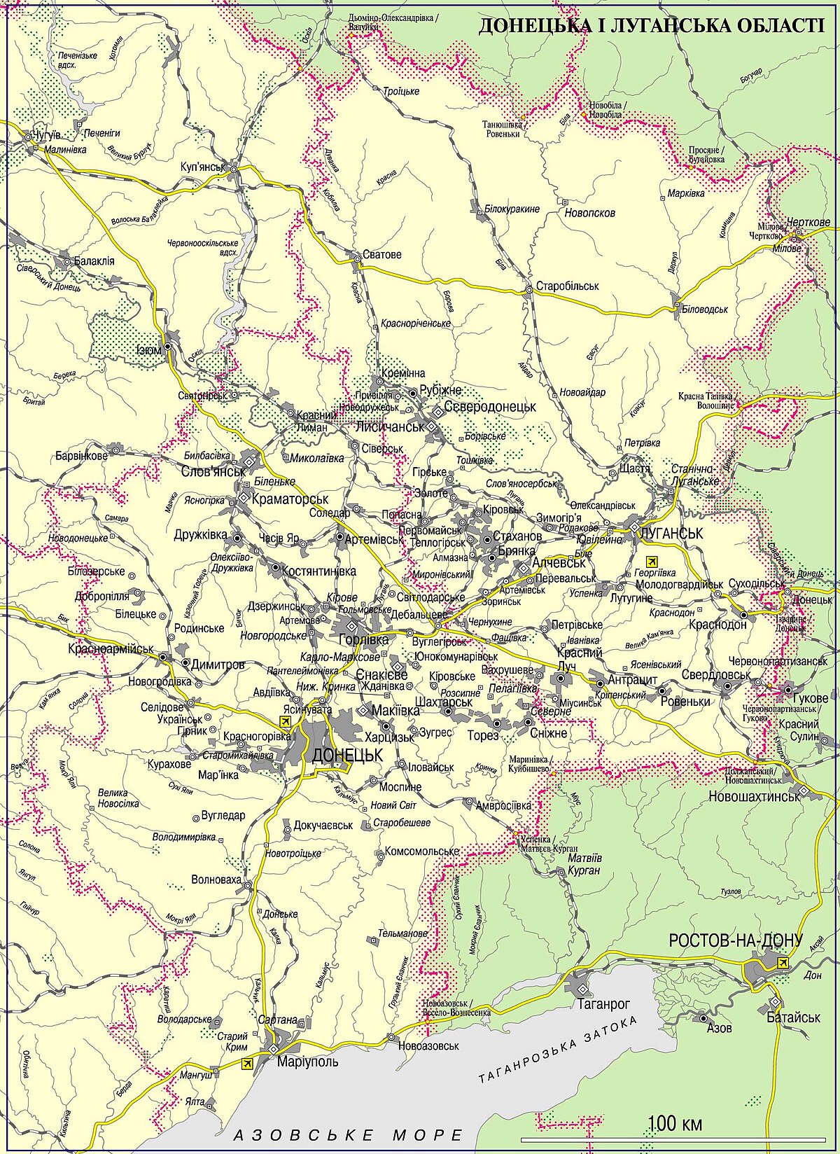 Карта донецкой обл с городами