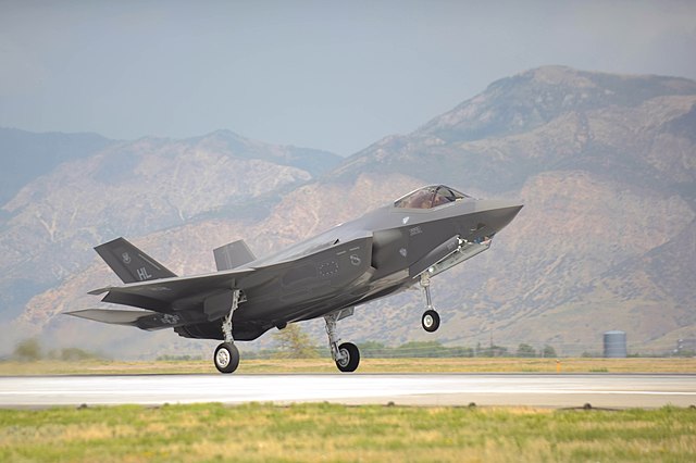 A F-35A Lightning II of the 388th Fighter Wing touches down at Hill Air Force Base during 2015.