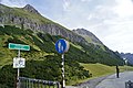 Falscher Kogel (links) vom Hahntennjoch aus gesehen. In dem Felsriegel sind Sportkletterrouten eingerichtet.