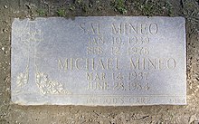 Mineo's footstone (also containing the name of Michael, his brother) in the Gate of Heaven Cemetery in New York State