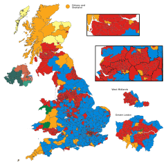 The hypothetical results of the 2005 election, if they had taken place with the new boundaries 2005UKElectionNominalMap.svg