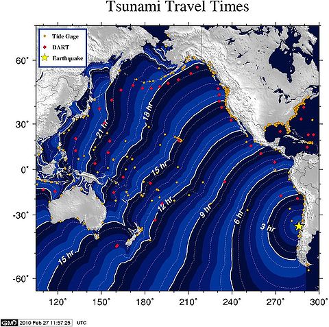 February tsunami ETA NOAA (hour 0=06:34 UTC Feb 27)