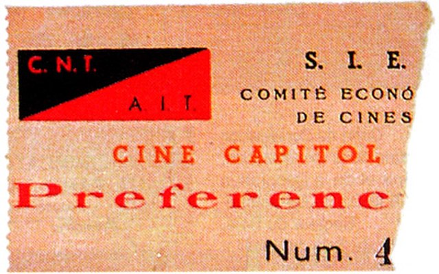 Cinema ticket from a venue run by the CNT