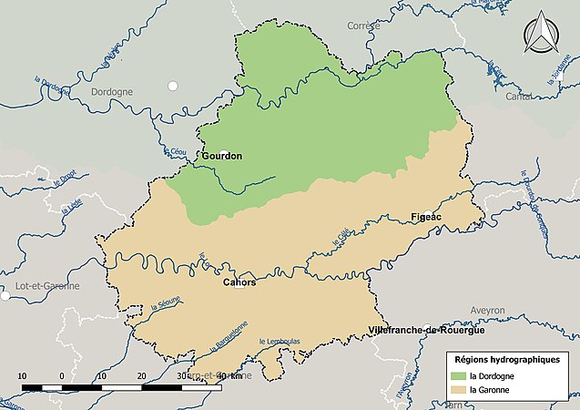Le Lot est découpé en deux régions hydrographiques.