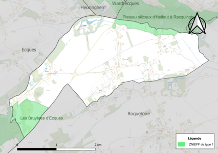 Carte des ZNIEFF de type 1 sur la commune.