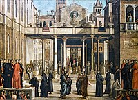 Accademia - Offerta della reliquia della Croce ai confratelli della Scuola di San Giovanni Evangelista di Lazzaro Bastiani.jpg