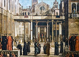 Accademia - Offerta della reliquia della Croce ai confratelli della Scuola di San Giovanni Evangelista di Lazzaro Bastiani.jpg