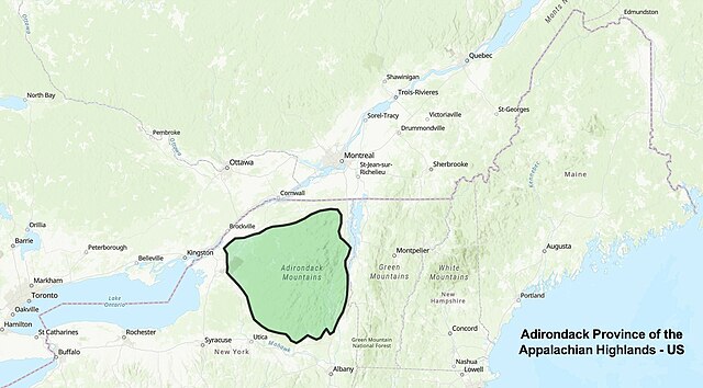The Adirondack province of the Appalachian Highlands physiographic region, based on USGS classification.