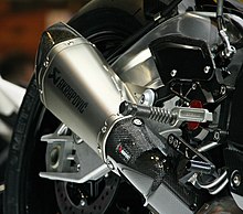 Aftermarket upgrades using carbon fiber or other exotic materials are used on sport bikes to enhance the power-to-weight ratio and handling. Akrapovic exhaust closeup.jpg