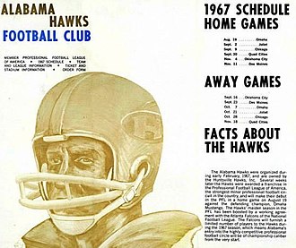 (1967) Alabama Hawks program Alabama Hawks (semi-pro American CFL football club) brochure, 1960s.jpg