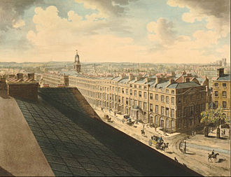 Panorama detail; the portico of the street entrance to the Rotunda stands out. Albion Mills panorama (far left).jpg