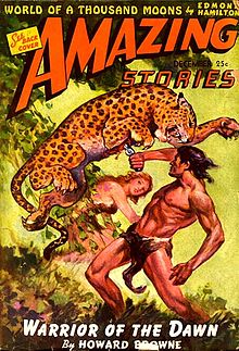 The first installment of Browne's Warrior of the Dawn was cover-featured in the December 1942 issue of Amazing Stories