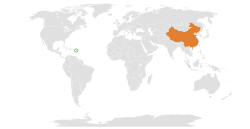 Map indicating locations of Antigua and Barbuda and China