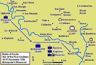 Map showing Bonaparte's maneuver from Verona to Ronco