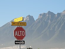 Stop sign in Monterrey, Mexico. Avenida las mitras.jpg