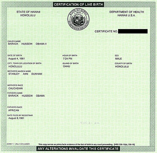 President Barack Obama's short-form birth certificate