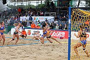 Deutsch: Beachhandball Europameisterschaften 2019 (Beach handball Euro); Tag 5: 6. Juli 2019 – Frauen, Halbfinale, Ungarn-Niederlande 2:0 (19:16, 15:12) English: Beach handball Euro; Day 5: 6 July 2019 – Semifinal Women – Hungary-Netherlands 2:0 (19:16, 15:12)