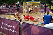 Deutsch: Beachhandball bei den Olympischen Jugendspielen 2018; Tag 7, 13. Oktober 2018; Jungen, Spiel um Platz Drei– Argentinien-Kroatien 2:0 English: Beach handball at the 2018 Summer Youth Olympics at 13 October 2018 – Boys Bronze Medal Match – Argentina-Croatia 2:0