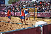 Deutsch: Beachhandball bei den Olympischen Jugendspielen 2018 in Buenos Aires; Tag 7, 13. Oktober 2018; Jungen, Halbfinale – Spanien-Kroatien 2:1 English: Beach handball at the 2018 Summer Youth Olympics in Buenos Aires at 13 October 2018 – Boys Semifinal – Spain-Croatia 2:1 Español: Handball de playa en los Juegos Olimpicos de la Juventud Buenos Aires 2018 en 13 de octubre de 2018 – Semifinales de chicos - España-Croacia 2:1