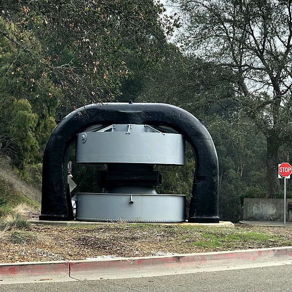 The magnet yoke for the 37-inch (94 cm) cyclotron on the grounds of the Lawrence Hall of Science, Berkeley, California