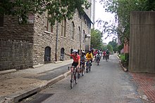 Bike ride with instructors and students at 40th and Locust, 2005. Bicycle works 3.jpg