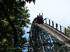 The train at the top of the lift hill