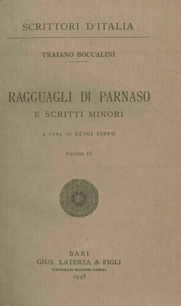 File:Boccalini, Traiano – Ragguagli di Parnaso e scritti minori, Vol. III, 1948 – BEIC 1772693.djvu